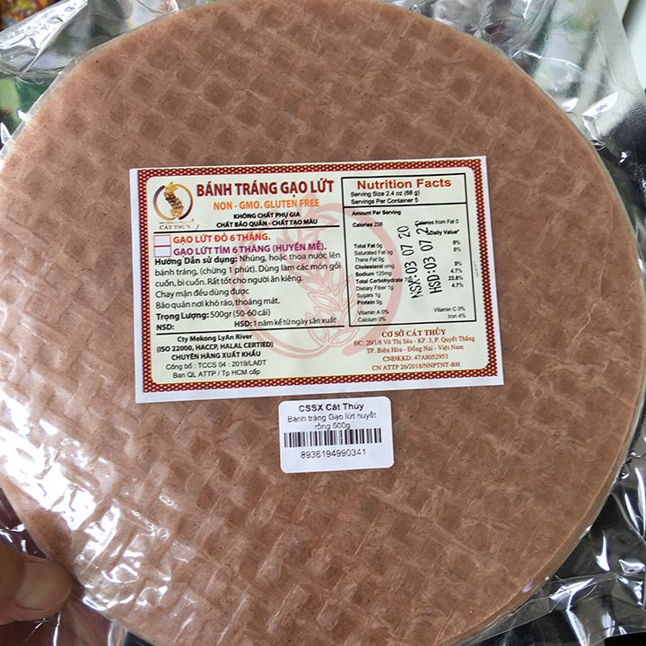 Bánh tráng gạo lứt đỏ huyết rồng Cát Thủy 500g