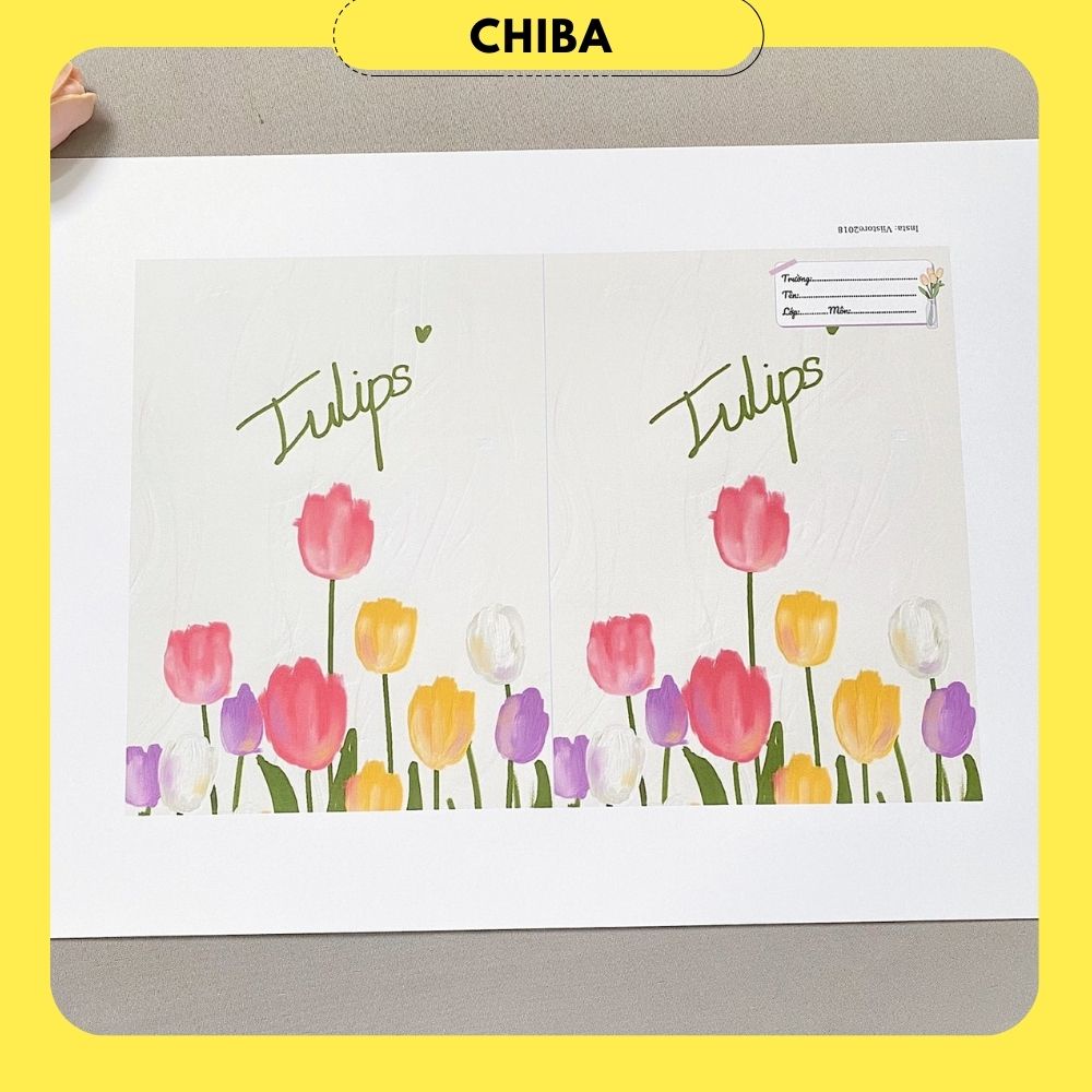 Bao sách, Bao vở hình tulip màu nhẹ nhàng, in nhãn vở miễn phí, hình thật shop tự chụp - Chị Ba House