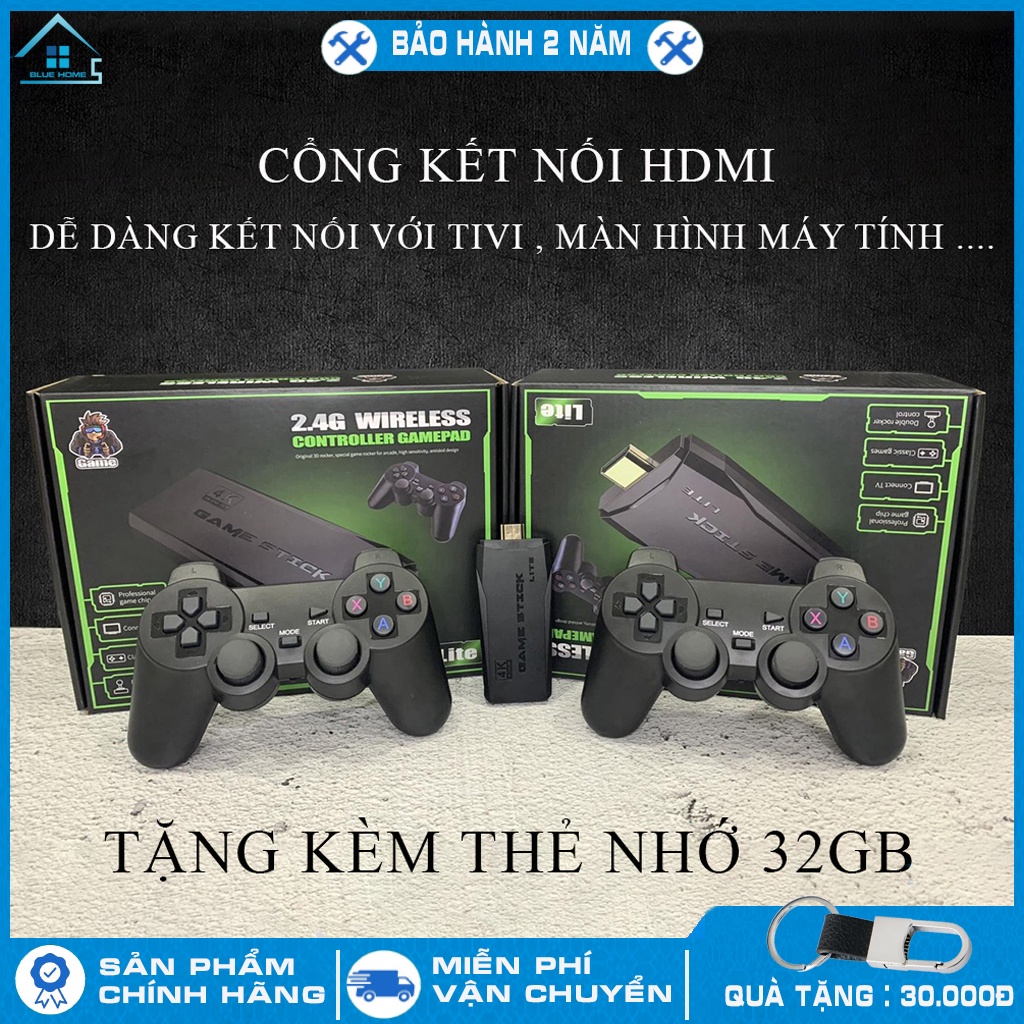 Máy chơi game cầm tay, máy chơi Game 4 Nút HDMI không dây game stick 4K tích hợp 3500 game cổ điển tặng thẻ nhớ 32G