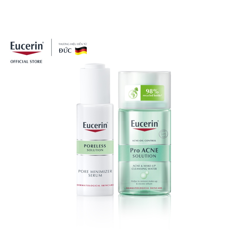 Bộ Sản Phẩm Eucerin ProAcne: Tinh Chất Poreless Solution 30ml &amp; Nước Tẩy Trang Cleansing Water 125ml