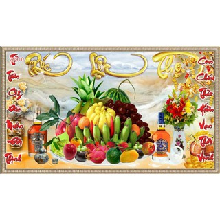 Tranh bàn thờ in vải lụa phủ bóng cao cấp KT 1.2m * 2m