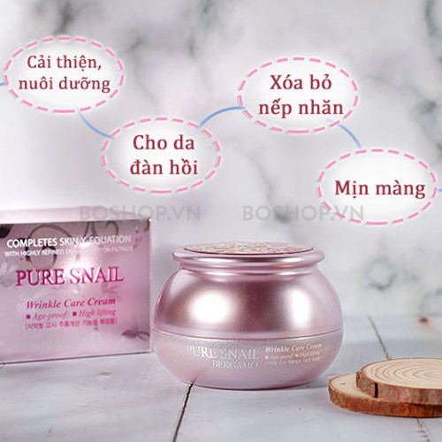 KEM DƯỠNG CHỐNG LÃO HÓA - PHỤC HỒI DA CHIẾT XUẤT TỪ DỊCH NHẦY ỐC SÊN BERGAMO PURE SNAIL WRINKLE CARE CREAM - 5637