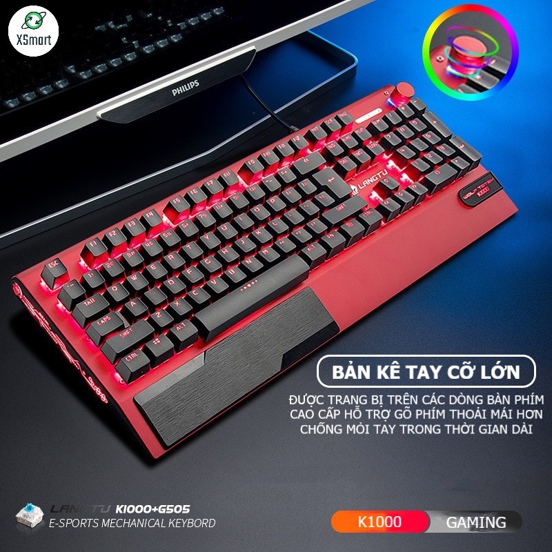 Bàn Phím Cơ Gaming CAO CẤP K1000 FULL LED RGB Có Kê Tay, Blue Switch Gõ Cực Đã Cho Laptop Máy Tính PC, Cổng USB | WebRaoVat - webraovat.net.vn