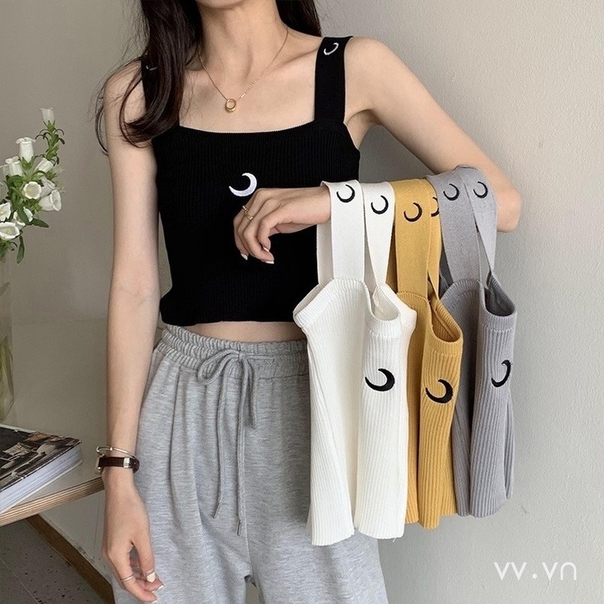 Áo Dệt Kim Không Tay Dáng Ôm Thêu Họa Tiết Thời Trang Hàn Quốc Cho Nữ