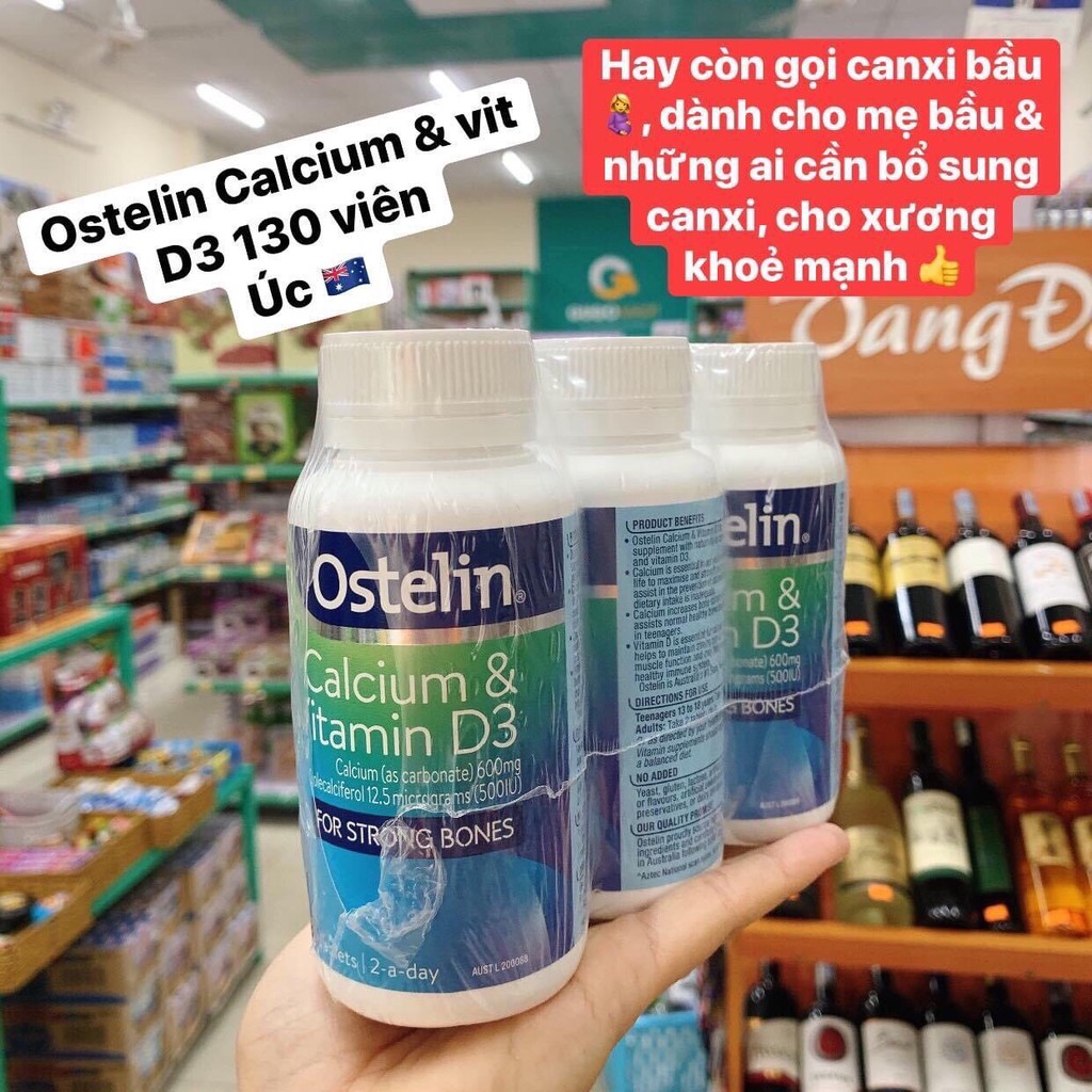 Canxi bầu (130v) bổ sung Canxi và D3 phát triển xương và răng cho bà bầu, mẹ cho con bú Ostelin Calcium & Vitamin D3, Úc