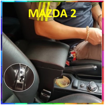 Hộp tỳ tay Kibbet + Tẩu sạc HY-10 cho MAZDA 2 loại 1490 không khoan vít, Bệ tỳ tay, Phụ kiện Mazda 2, Mazda 2, tì tay..