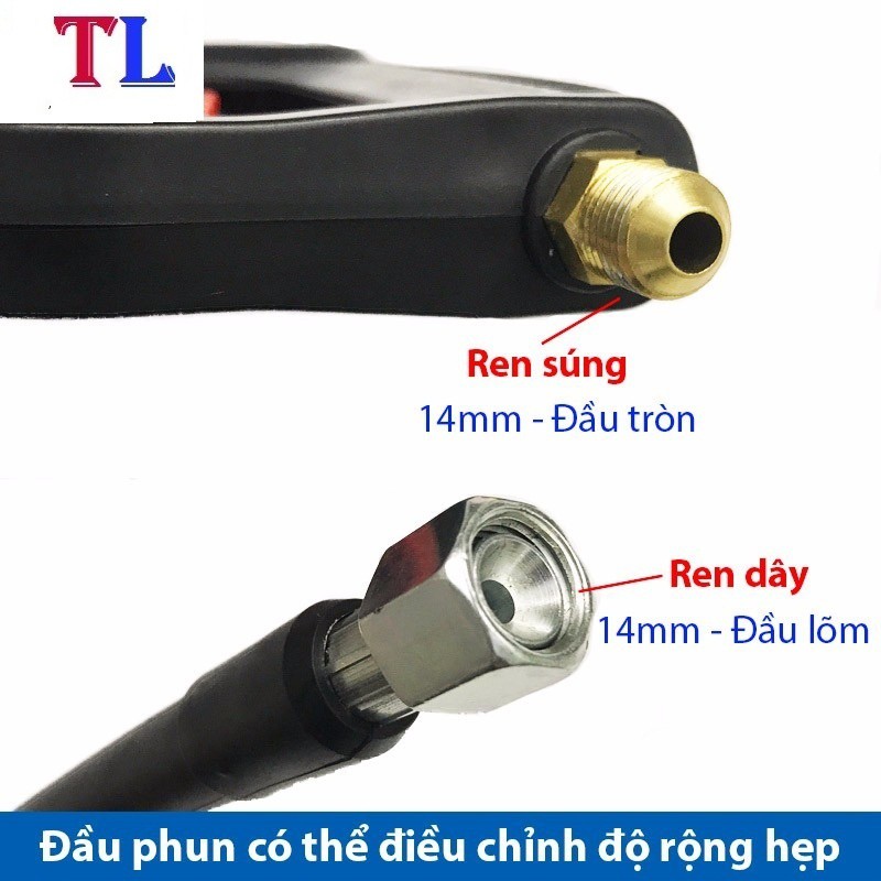 súng rửa xe - Súng phun xịt rửa xe áp lực ren ngoài phi 14mm siêu mạnh (cò đỏ)