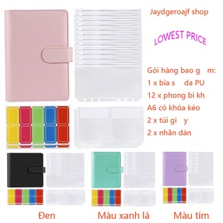 Bộ bìa sổ còng 6 lỗ khổ A6 bằng da PU kèm phong bì đựng tiền dùng làm sổ ghi chép chi tiêu tiết kiệm