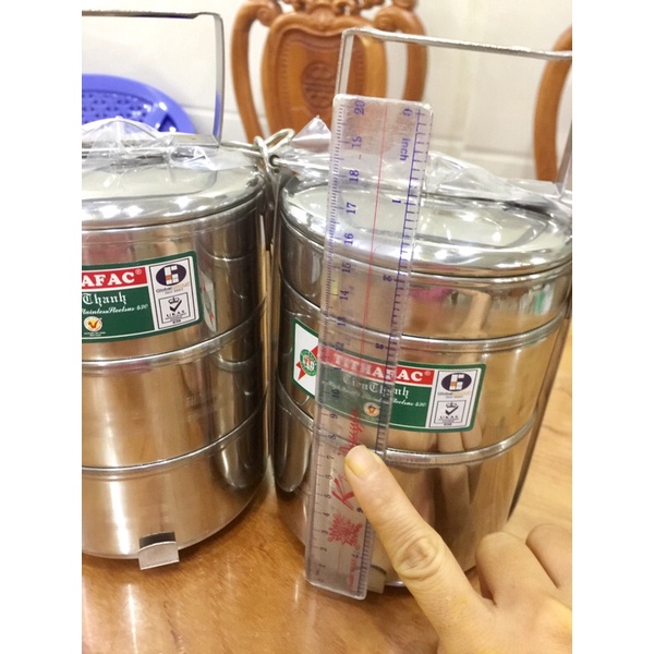Cặp lồng, Camen 3 tầng inox cao Cấp Tiến Thành. Size 12cn siêu dầy, sáng  bóng, + thêm 2 cây bào tiện dụng