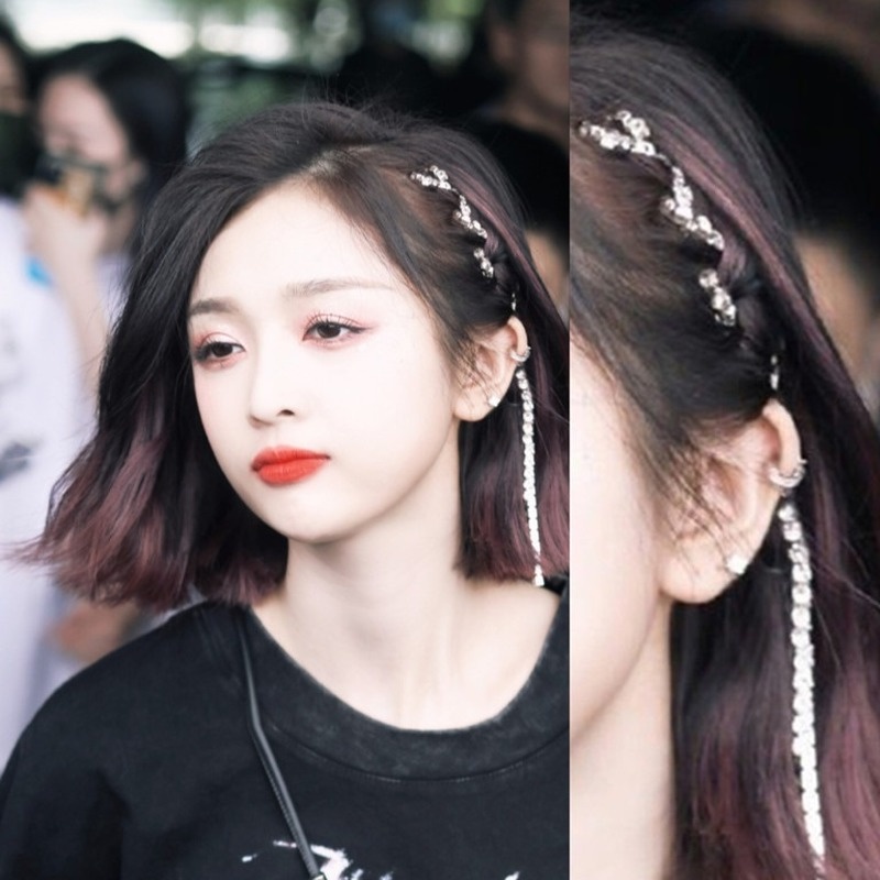 Kẹp Tóc Dạng Dây Xích Bện Hai Đầu Ngắn Đính Kim Cương Thời Trang Cá Tính Dành Cho Bạn Gái