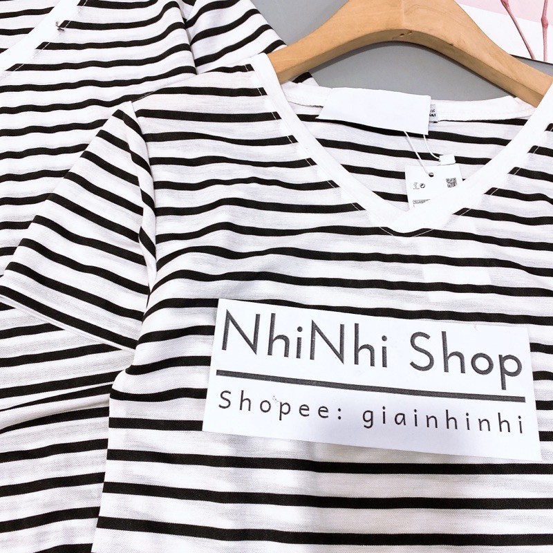 Áo thun giấy cổ tim kẻ sọc ngang, Áo giấy ngắn tay cổ tim MS0085 - NhiNhi Shop | BigBuy360 - bigbuy360.vn
