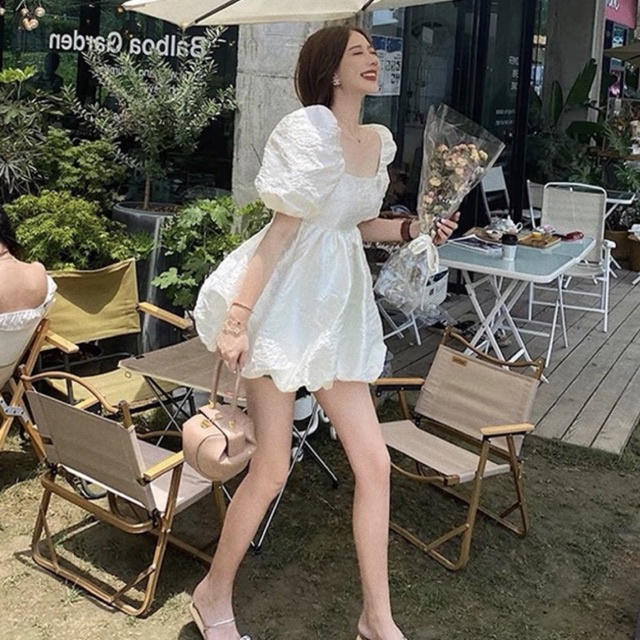 Đầm babydoll FANCY DRESS thắt nơ sau lưng cực xinh màu hồng/trắng Sam sam Boutique