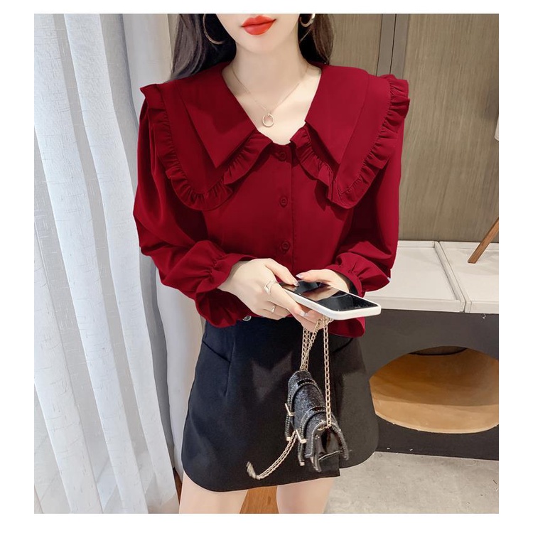 Áo Sơ Mi Chiffon Tay Dài Cổ Búp Bê Ngọt Ngào Thời Trang Cho Nữ