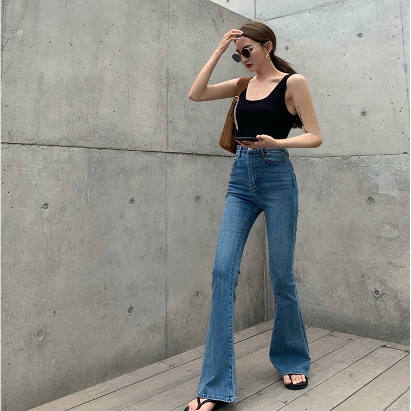 Quần Jeans Nữ Lưng Cao Ống Loe Thời Trang