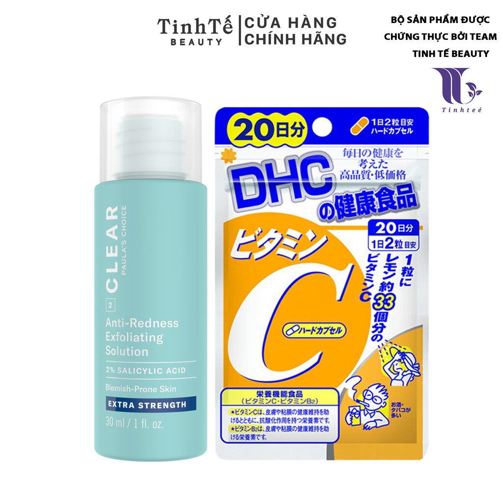 Bộ đôi ngừa mụn mờ thâm sáng da Paula's Choice DHC CLEAR EXTRA STRENGTH 2% BHA + Viên uống Vitamin C 20/30/90 ngày