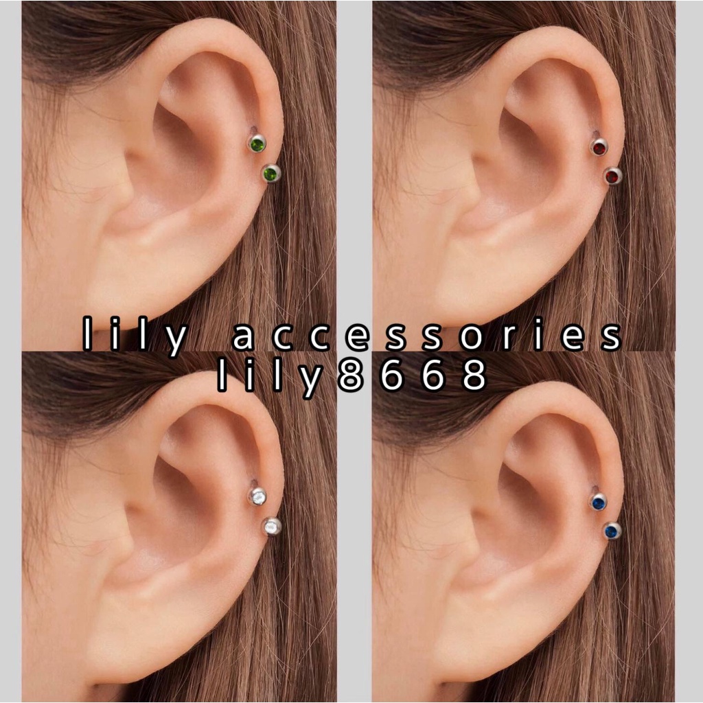 khuyên tai titan chữ U đính kim nhiều màu không gỉ