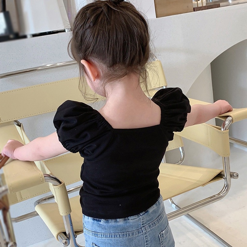 Áo Thun Tay Ngắn Phồng Thời Trang Mùa Hè Cho Bé Gái