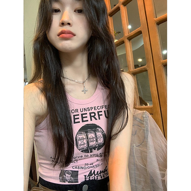 COZOK Áo Tank Top Sát Nách Hở Eo Ôm Dáng In Chữ Cá Tính