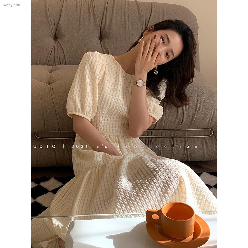 Đầm chữ A ngắn tay màu quả đào thời trang mùa hè ngọt ngào thanh lịch 2021 cho nữ