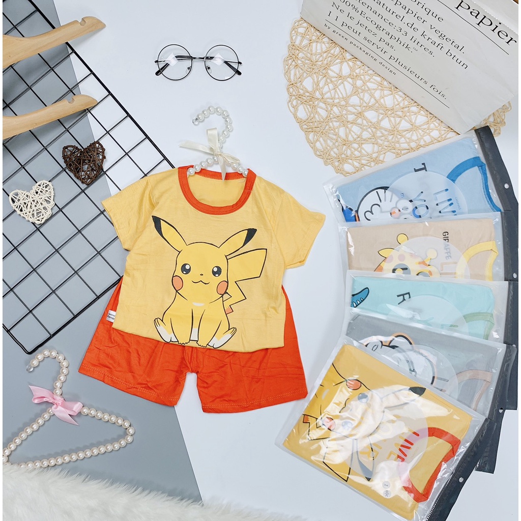 Bộ cộc tay vải thun lạnh in hình ngộ nghĩnh cho bé 6-16kg, hàng đẹp mềm mát - BO10