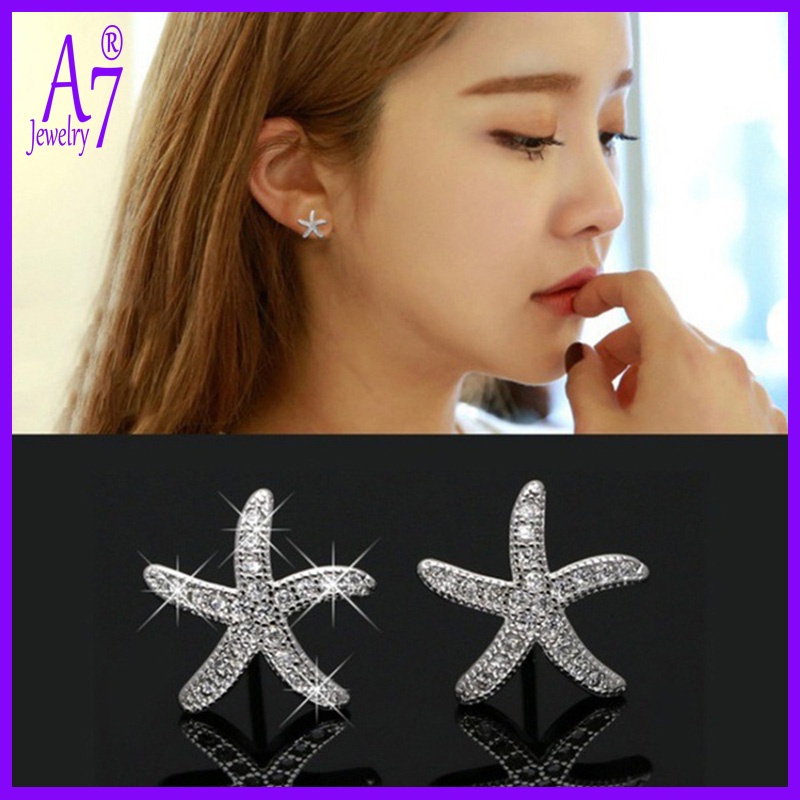 Hoa tai hình sao biển đính đá toàn diện phong cách thời trang Âu Mỹ