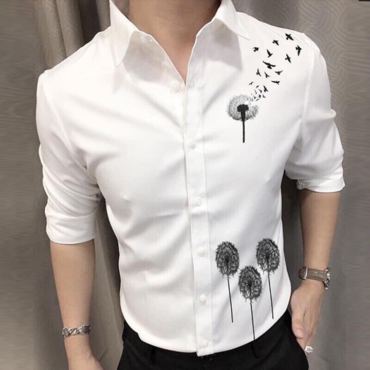 Áo Sơ Mi Nam Màu Trắng Tay Dài In Họa Tiết [ Con Kiến - Bồ Công Anh - Ngôi Sao - Lông Chim ] | BigBuy360 - bigbuy360.vn