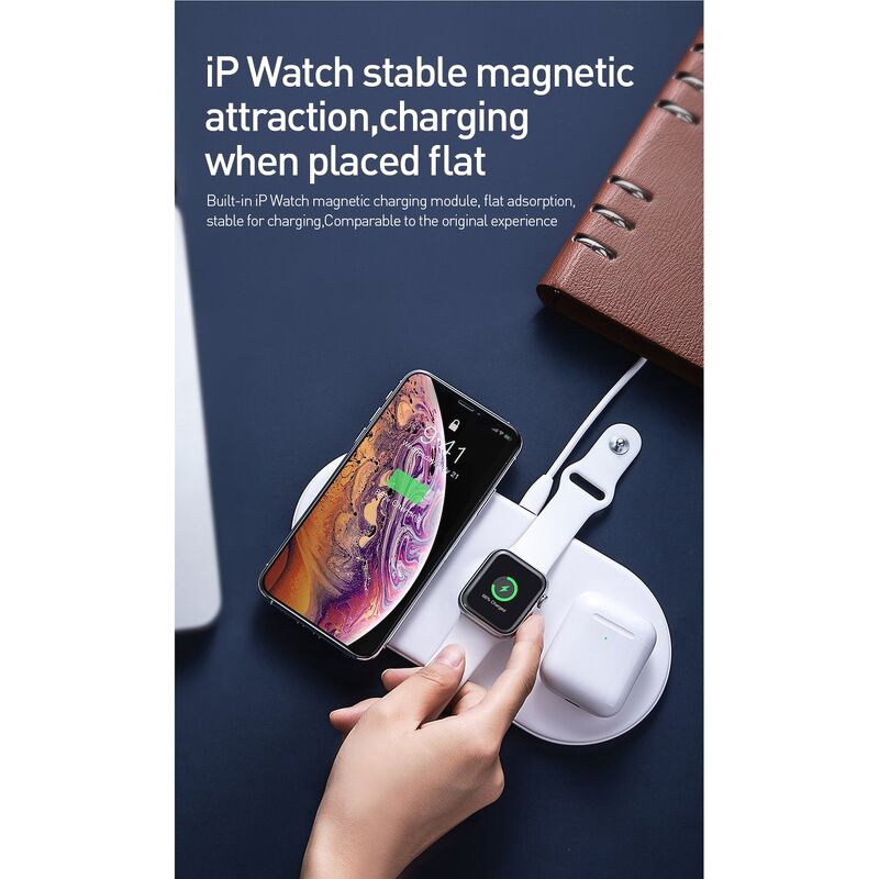 Đế sạc nhanh không dây 3 thiết bị cùng lúc Iphone Iwatch Airpods BASEUS WX3IN1
