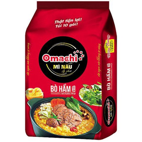 Lốc 10 Gói Mì Omachi Nấu 4 Phút Vị Bò Hầm Cay 100G