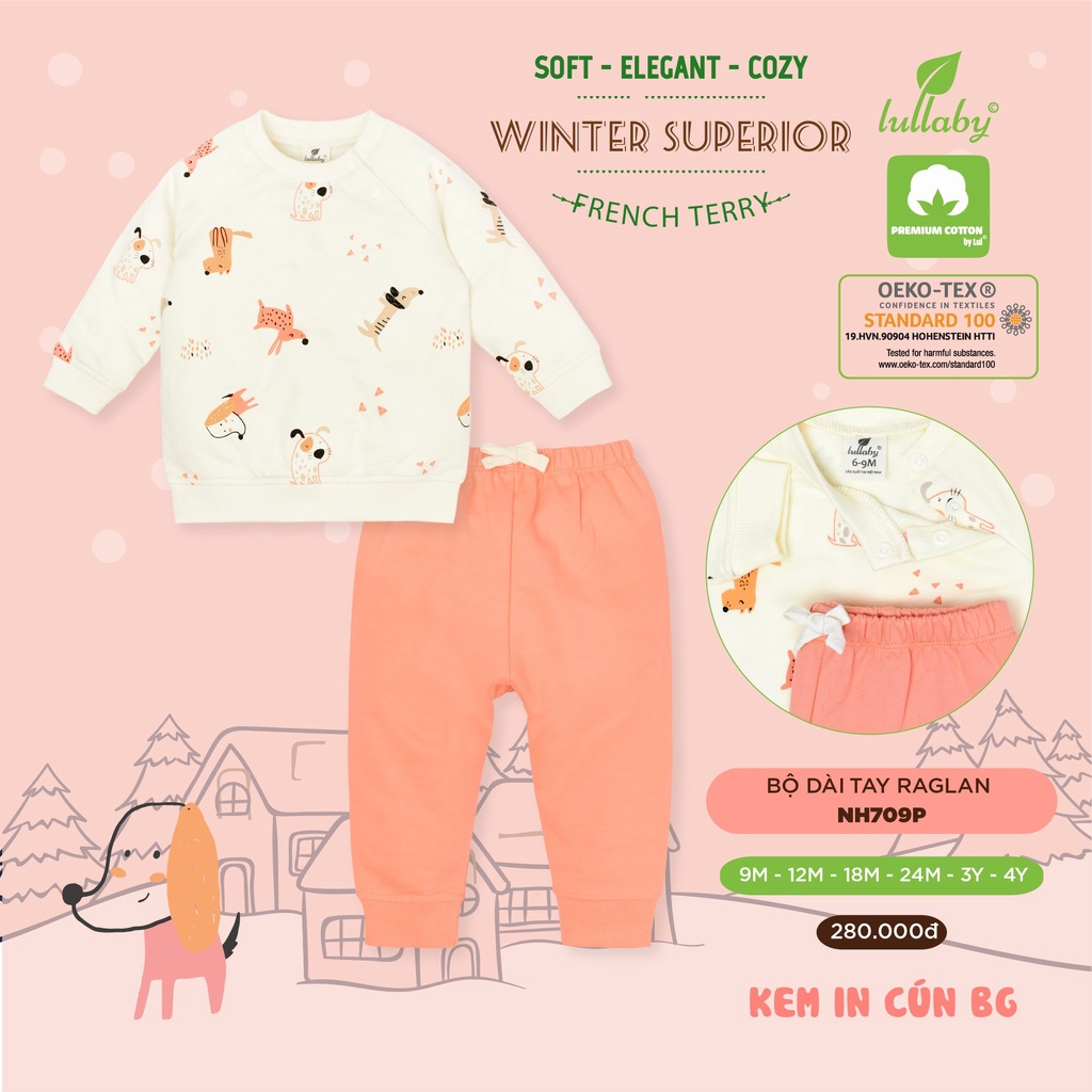 9M-4Y Bộ dài tay raglan bé trai, bé gái Lullaby NHL709P