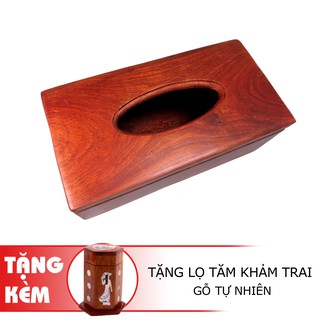 Hộp đựng giấy ăn gỗ trơn cao cấp tặng lọ tăm