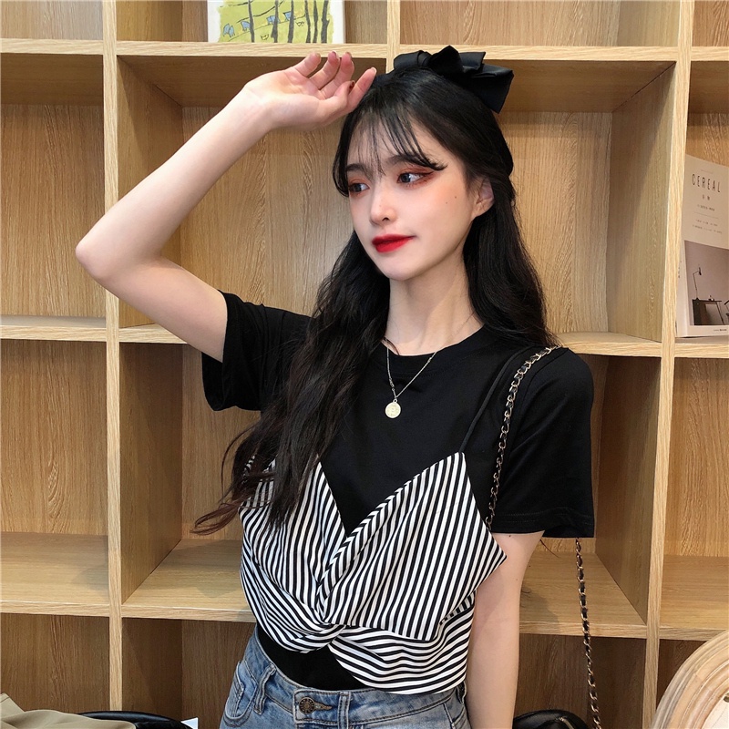 Áo Thun Tay Ngắn Họa Tiết Sọc Thời Trang Dành Cho Nữ