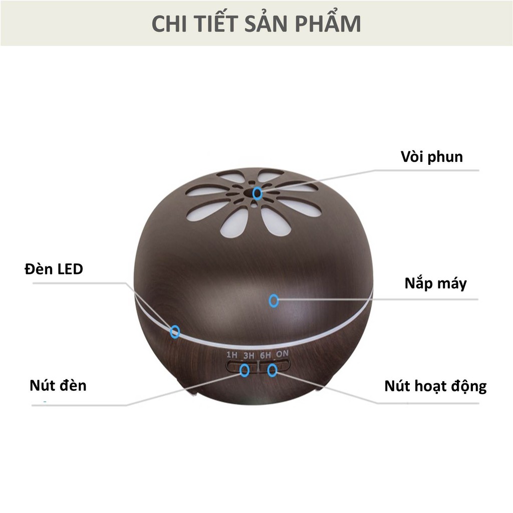 Máy khuếch tán cánh hoa tinh dầu siêu âm tạo ẩm 550ml