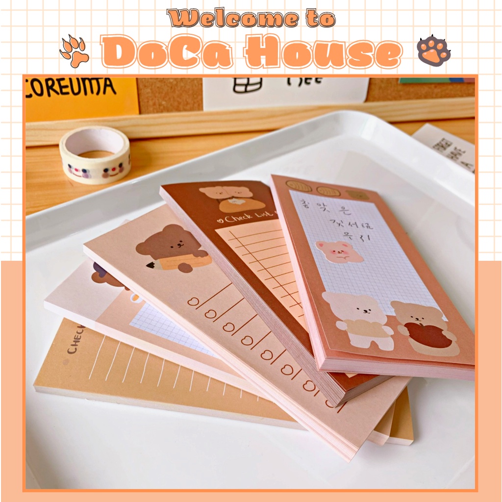 Tập 50 tờ giấy note DOCA, giấy ghi chú gấu nâu cute phong cách Hàn Quốc