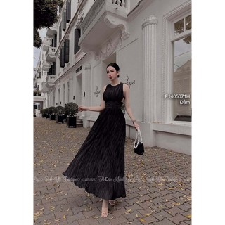 Đầm maxi dập ly cổ tròn sát nách!