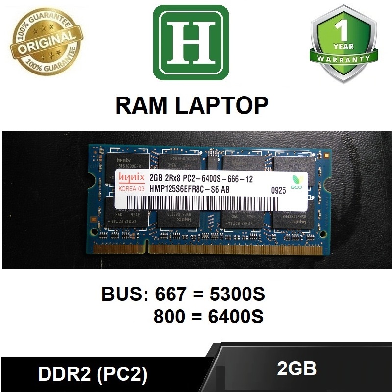 Ram laptop DDR2 2GB bus 800 - 6400s, hiệu Hynix chính hãng, bảo hành 1 năm