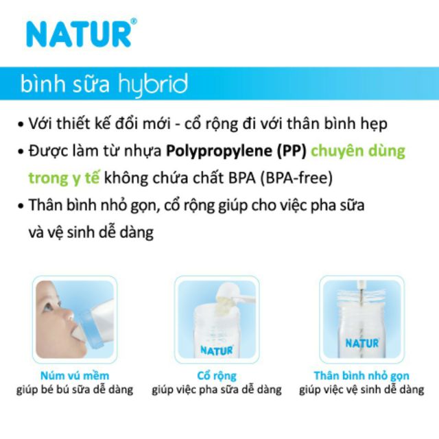 Bình sữa NATUR Hybrid cổ rộng size M (3+ tháng)