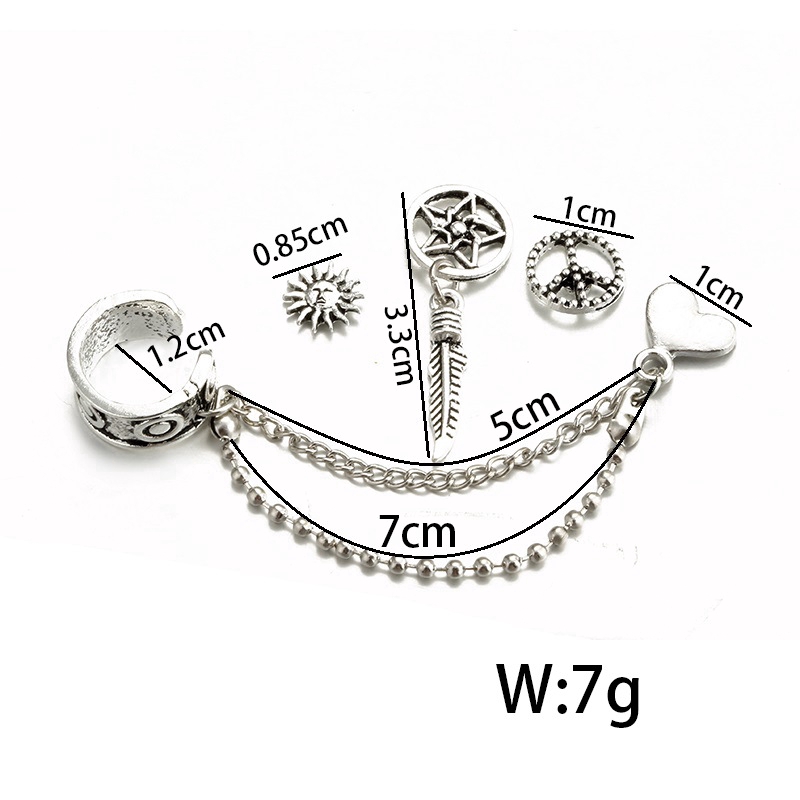 Set 4 khuyên tai hình mặt trời trái tim phối dây móc xích đa kiểu thời trang cho nữ
