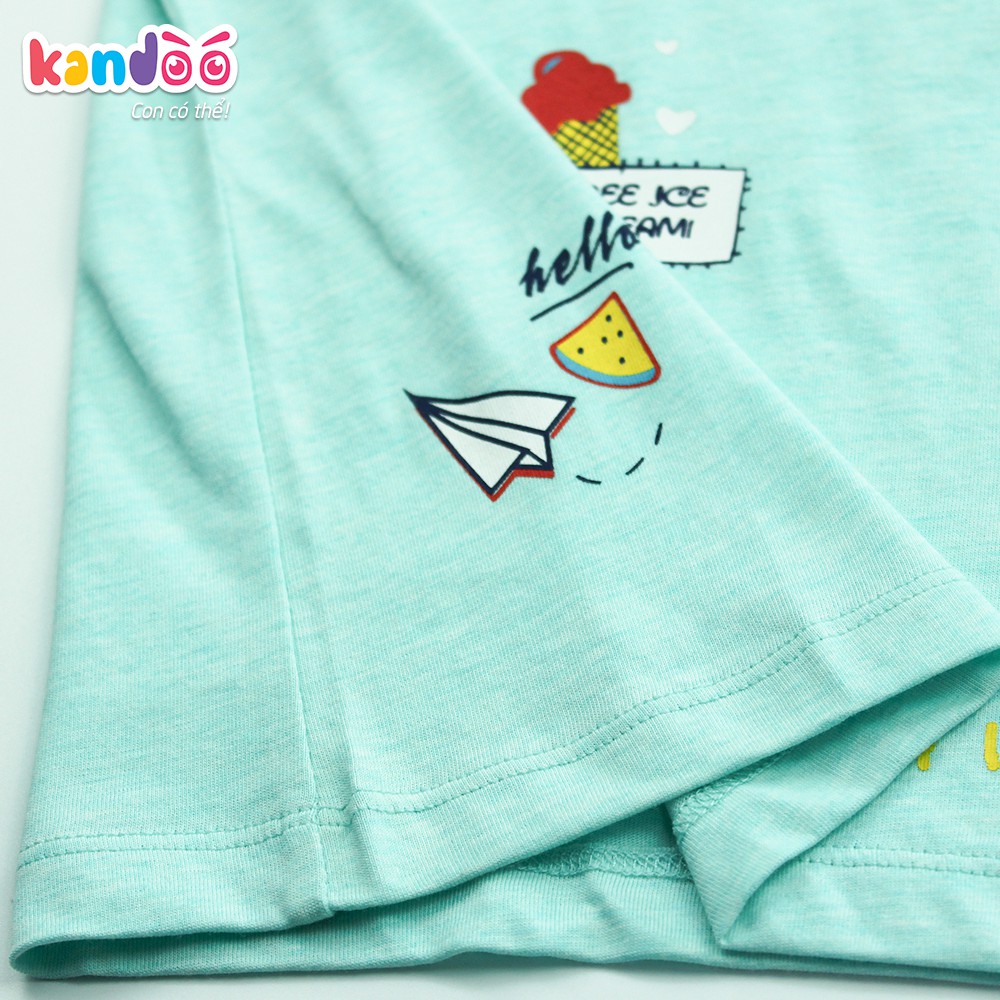 Áo T-shirt bé gái KANDOO màu xanh, in hình đáng yêu thoải mái hoạt động, 100% cotton cao cấp mềm mịn - DGTS1737