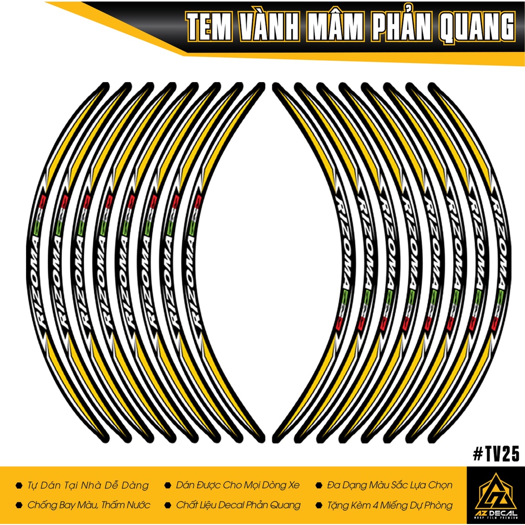 Tem Dán Vành / Mâm Phản Quang Rizoma | TV25 | Decal Dán Xe Máy, Xe Điện, Xe Thể Thao Chống Thấm Nước, Chống Bay Màu