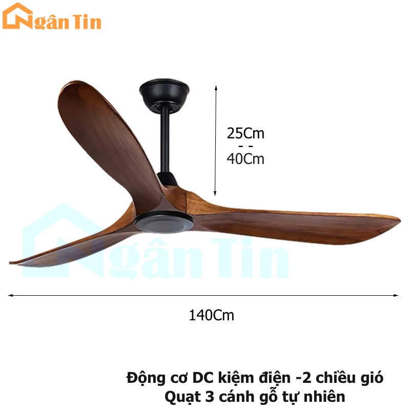 Quạt Trần 3 Cánh Gỗ Trang Trí Sảnh Phòng Khách Cao Cấp VF43 Ngân Tin
