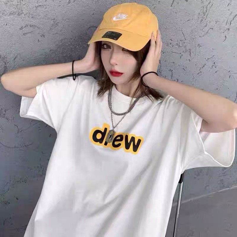 Áo thun nữ tay lỡ Drew dáng rộng unisex basic cổ tròn vải cotton thoáng mát phong cách Hàn Quốc