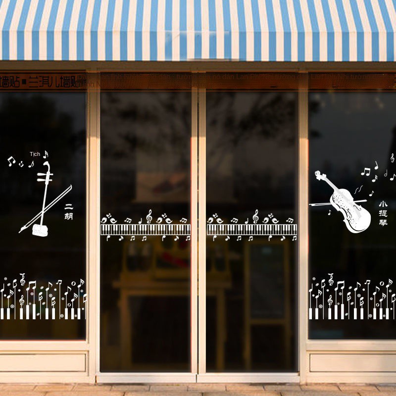 Biểu tượng âm nhạc cửa kính nhãn dán chống va chạm eo đường trường múa đàn piano bàn phím nghệ thuật âm thanh nhạc cụ cử