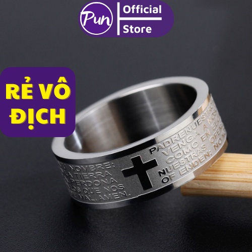 Nhẫn nam nữ tròn Unisex màu bạc Thời trang hàn quốc Punstore chất liệu Titan đẹp đơn giản - Nhẫn Đen Bạc Cross