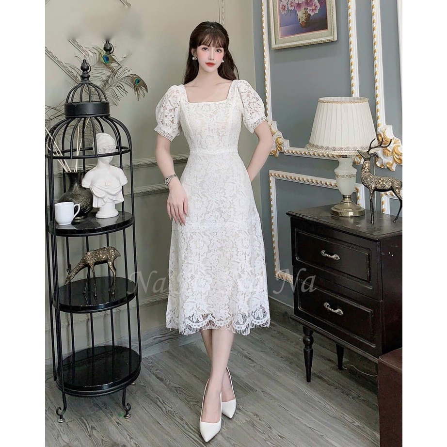 Váy ren cổ vuông siêu xinh
