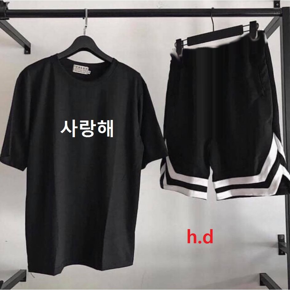 Sét Áo phông Sweater chữ hàn quần đùi V viền trắng