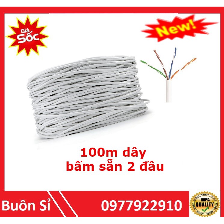Cuộn 100m dây mạng loại 2 miễn phí bấm 2 đầu dây
