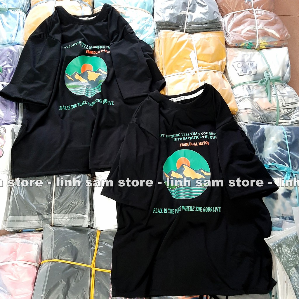 Áo thun in tay lỡ nữ freesize phông form rộng dáng Unisex - Ulzzang mặc cặp, nhóm, lớp hình NÚI DUAL MATCH màu đen | BigBuy360 - bigbuy360.vn