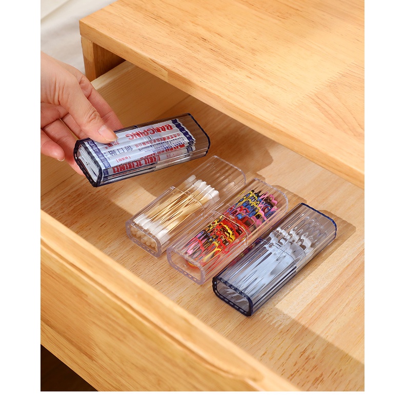 Hộp Đựng Tăm Bông/ Tăm Bông Bằng Nhựa Trong Suốt Thiết Kế Nhỏ Gọn Tiện Dụng