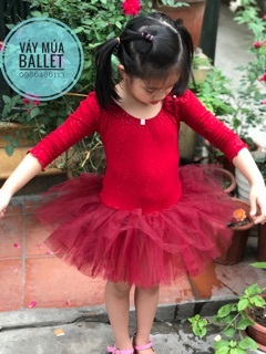 Váy múa ballet tay lỡ đỏ đô (có sỉ từ 5c)