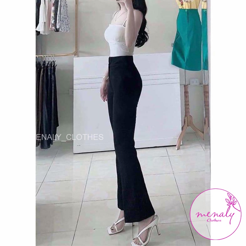 Quần vải ống loe cạp cao QVL02, mẫu quần vải công sở nữ cạp cao trên rốn 1 cúc thích hợp nhiều phong cách
